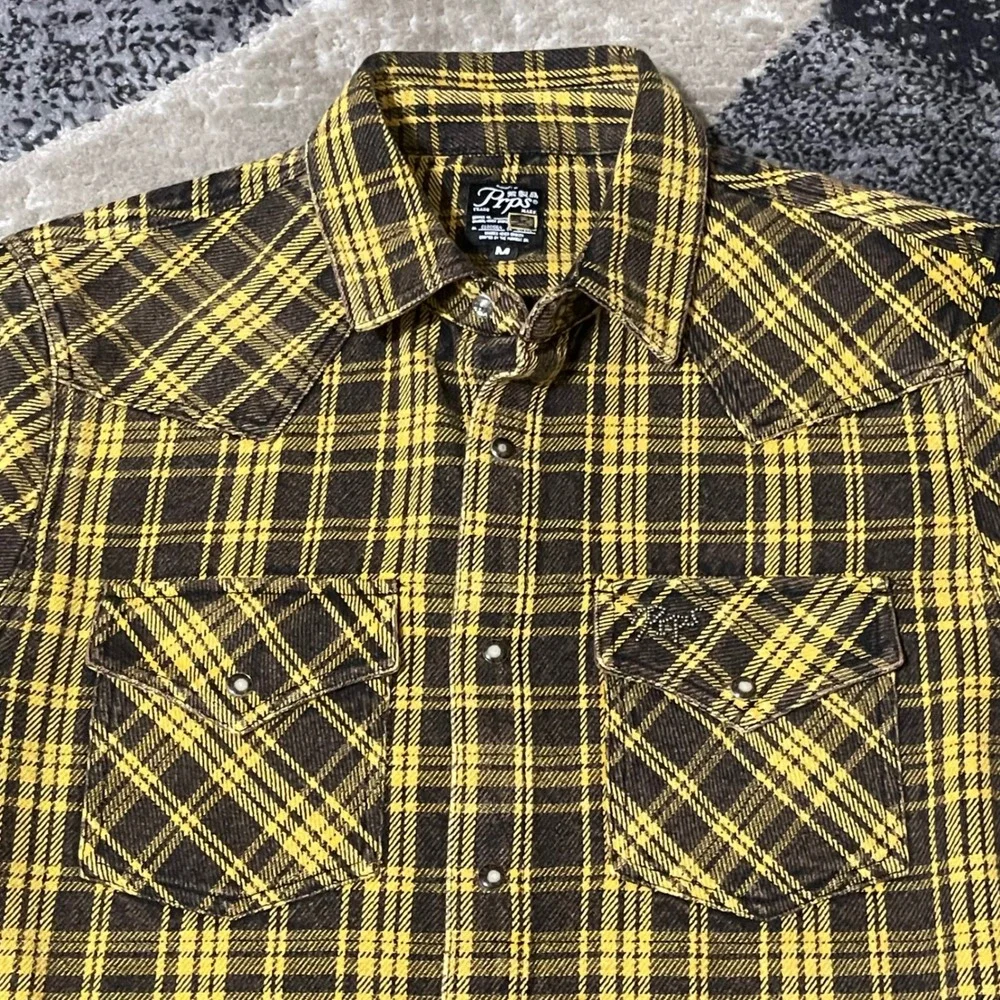PrpsFlannel Shirt‎ Men Medium Brown Plaid Pearl Snap  Western Heavy Cowboy NEW